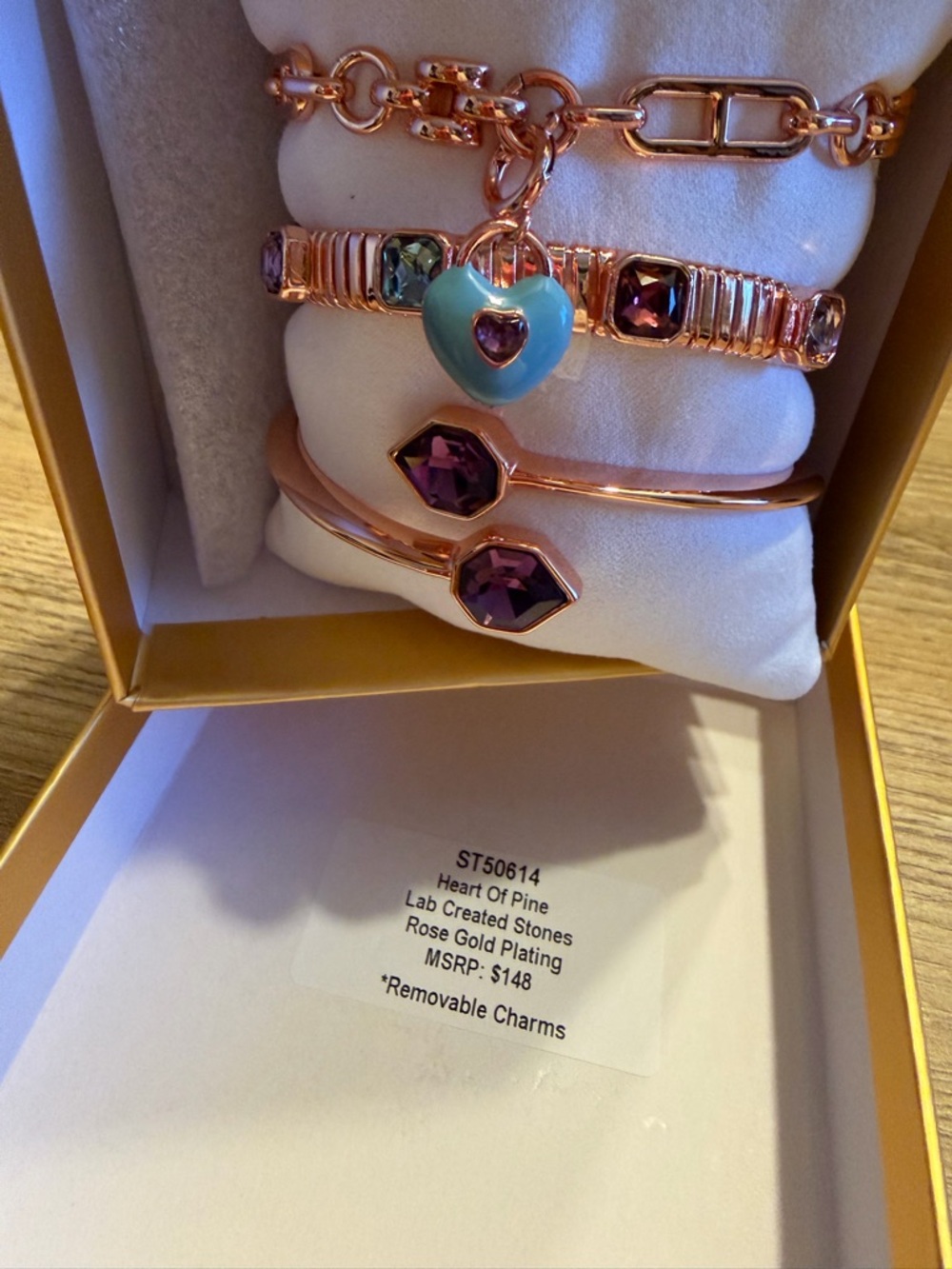 Heart of Pine Rose Gold Bracelet Set with Turquoise Heart and Amethyst Stones
